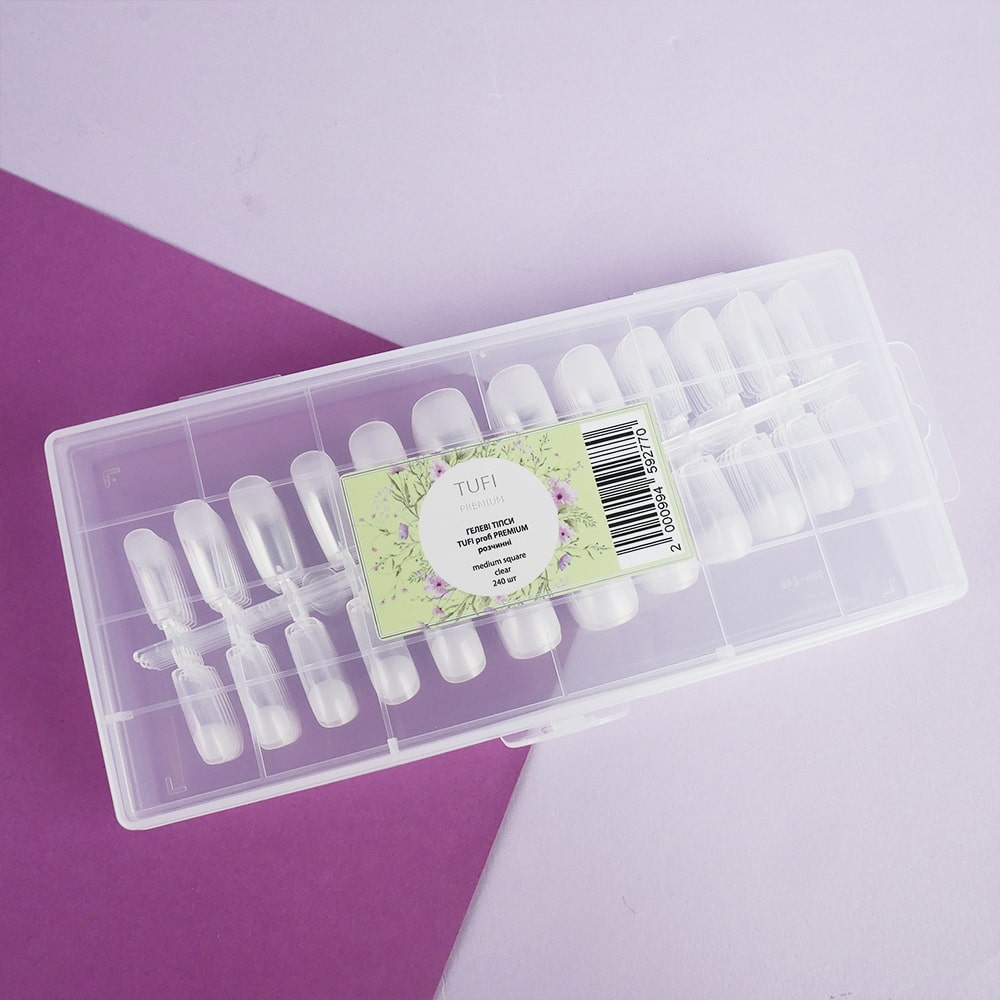TUFI profi PREMIUM soluble gel tips for nail extension medium square clear